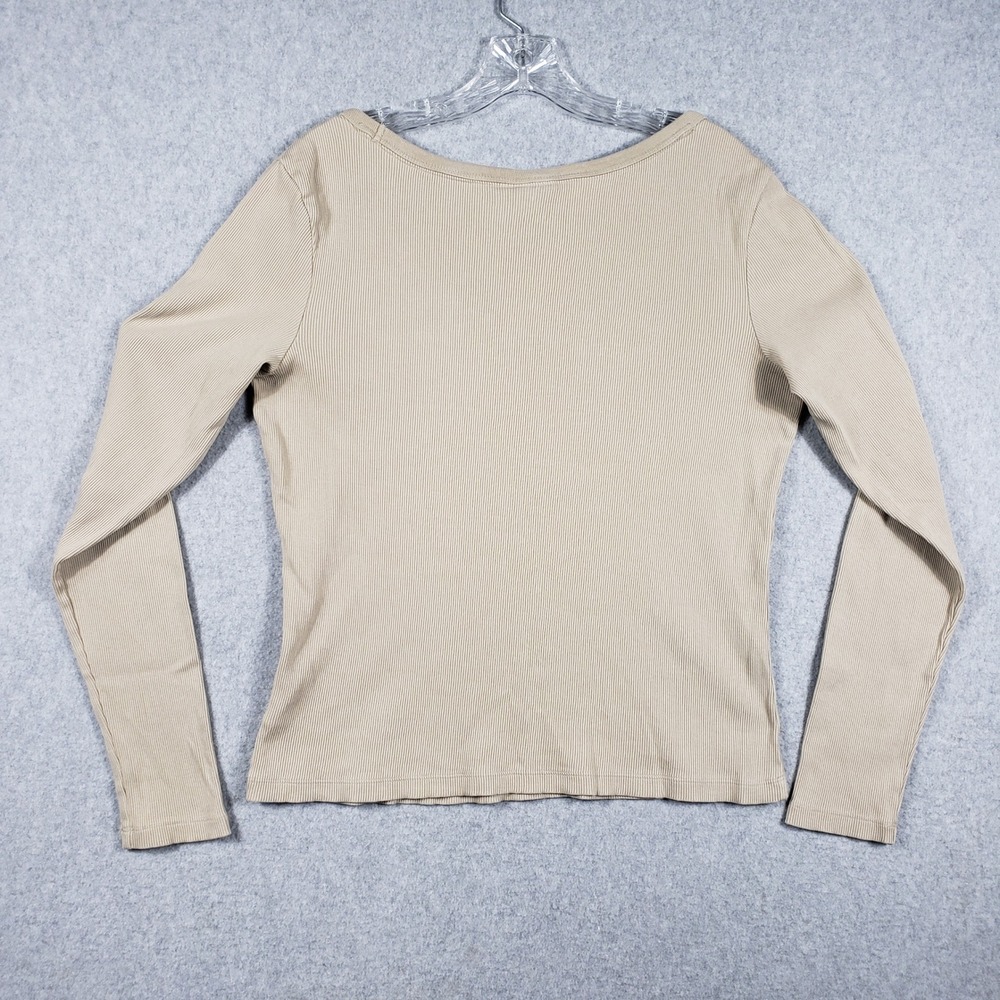 Universal Thread Women Top Scoop Neck Ribbed XL Tan Long Sleeve Basic Shirt 90s - Picture 2 of 9